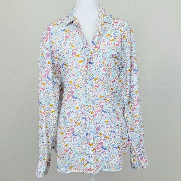 Frank & Eileen “Eileen” Italian Linen Floral Button Down Shirt *EUC* size M - Picture 6 of 14